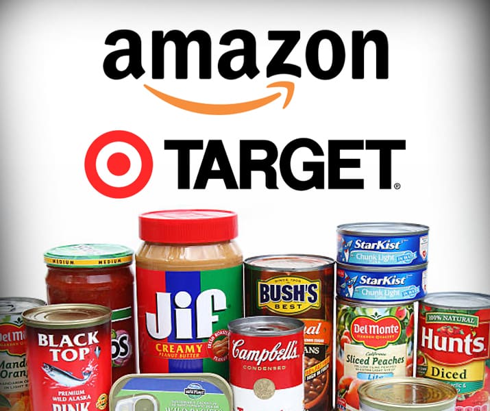 Amazon and Target logo above food items